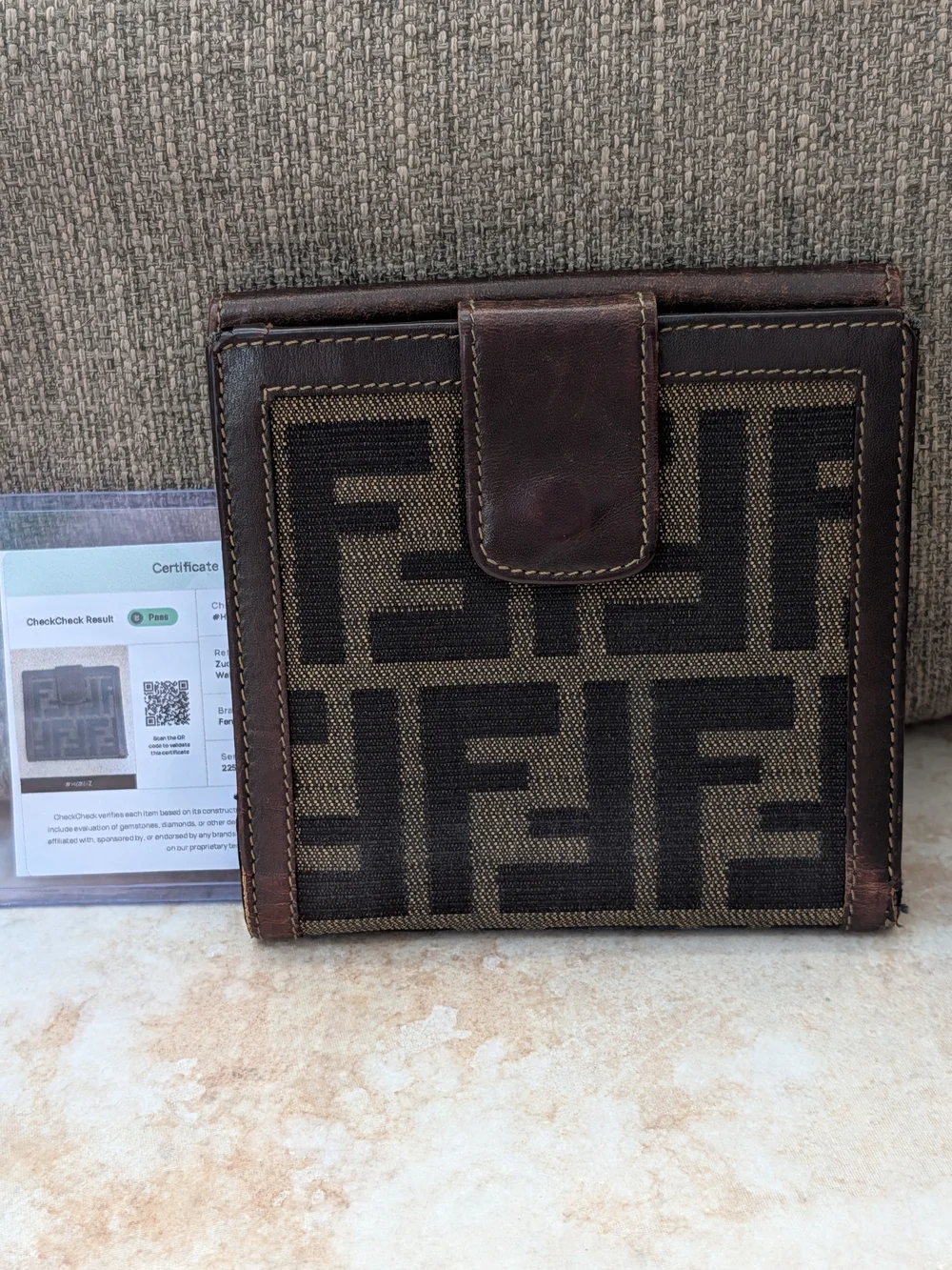 Fendi Zucca Brown Canvas Compact Wallet w COA EUC